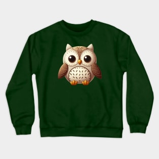 A cute owl in the style of a stitched toy Crewneck Sweatshirt